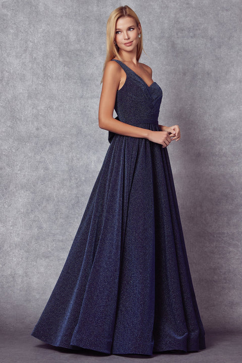 One Shoulder Long Glitter Dress by Juliet 205
