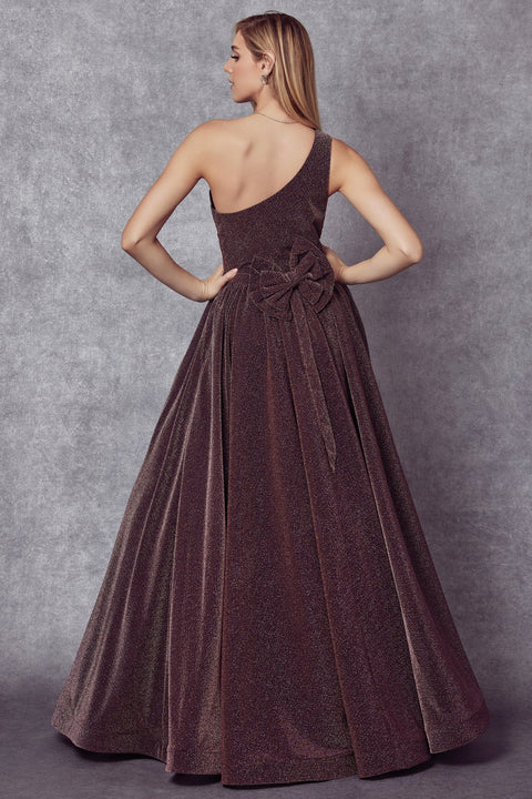 One Shoulder Long Glitter Dress by Juliet 205