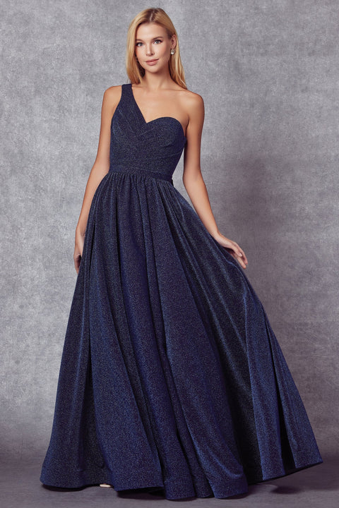 One Shoulder Long Glitter Dress by Juliet 205