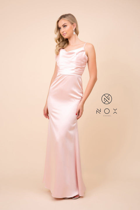 Open Back Long Dress with Cowl Neckline by Nox Anabel C302