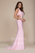 Long Open Halter Back Dress with Beaded Waistline by Nox Anabel A046
