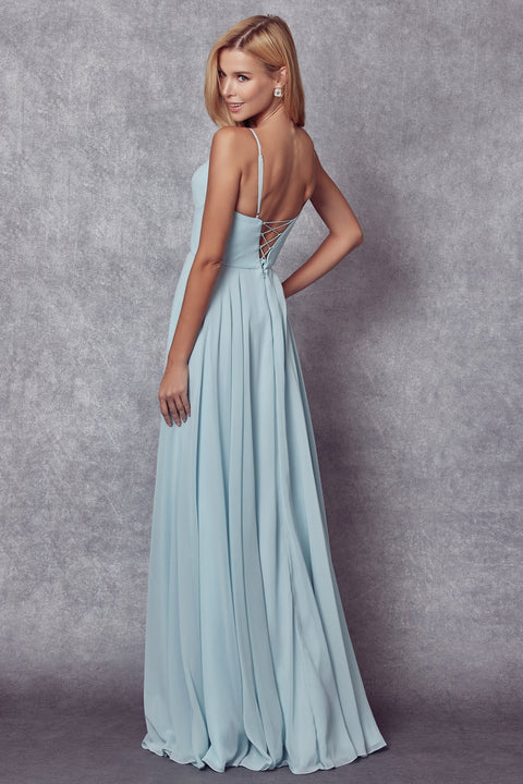 Long V-Neck Pleated Dress by Juliet 263