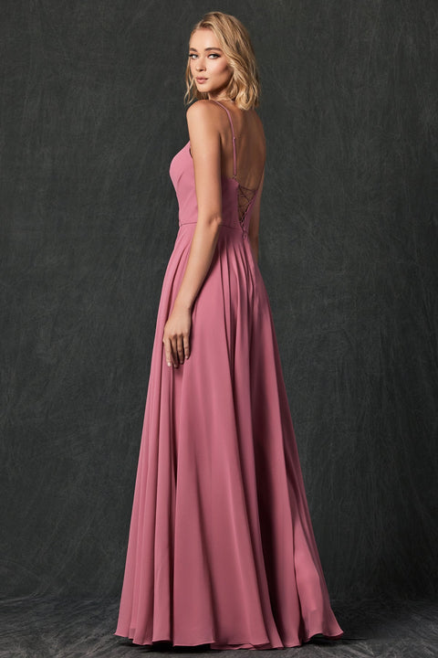 Long V-Neck Pleated Dress by Juliet 263