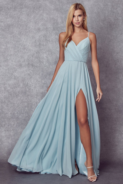 Long V-Neck Pleated Dress by Juliet 263