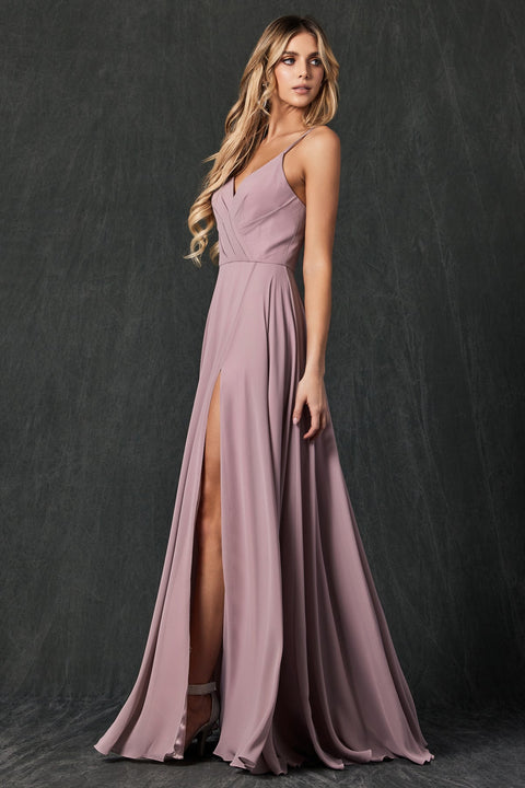 Long V-Neck Pleated Dress by Juliet 263