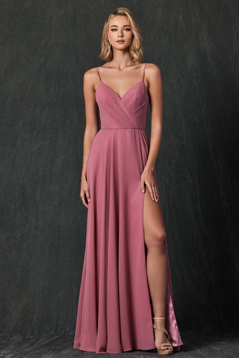 Long V-Neck Pleated Dress by Juliet 263