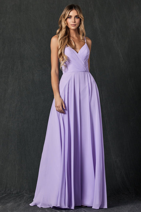 Long V-Neck Pleated Dress by Juliet 263