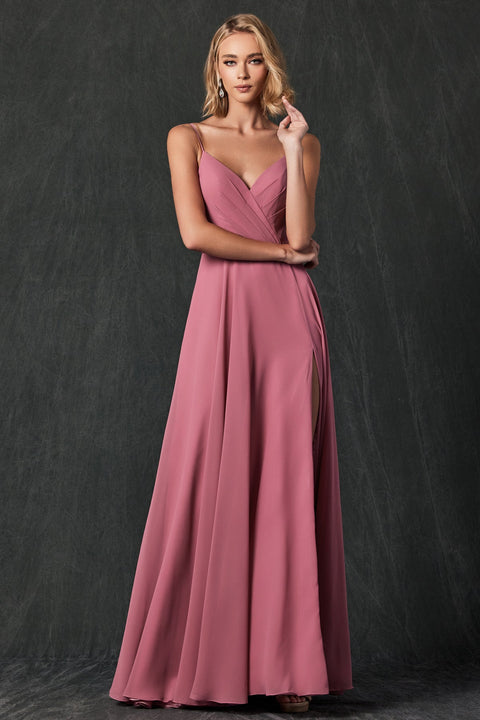 Long V-Neck Pleated Dress by Juliet 263