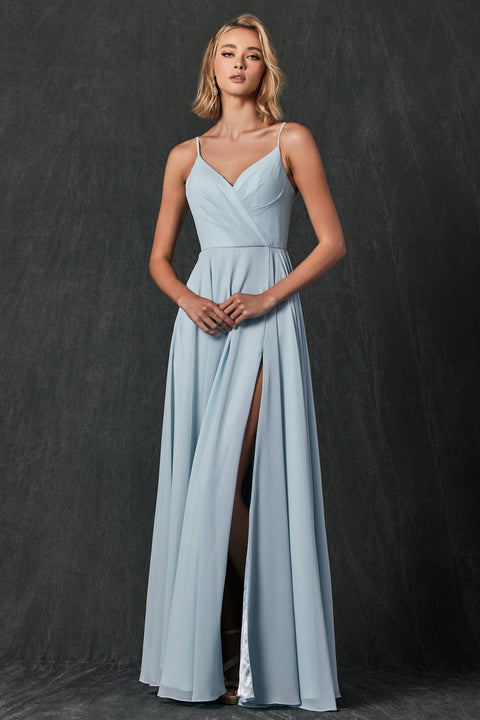 Long V-Neck Pleated Dress by Juliet 263