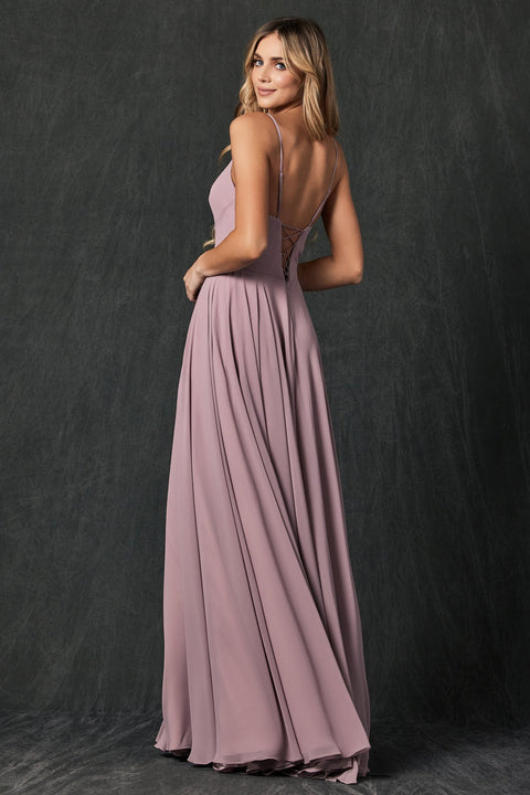 Long V-Neck Pleated Dress by Juliet 263