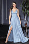 Long Satin V-Neck Dress  by Cinderella Divine 7469