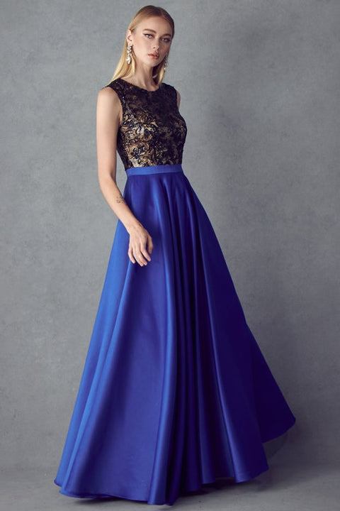 Long Sequin A-line Bodice Dress by Juliet 661