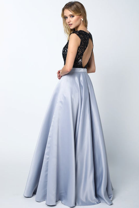 Long Sequin A-line Bodice Dress by Juliet 661