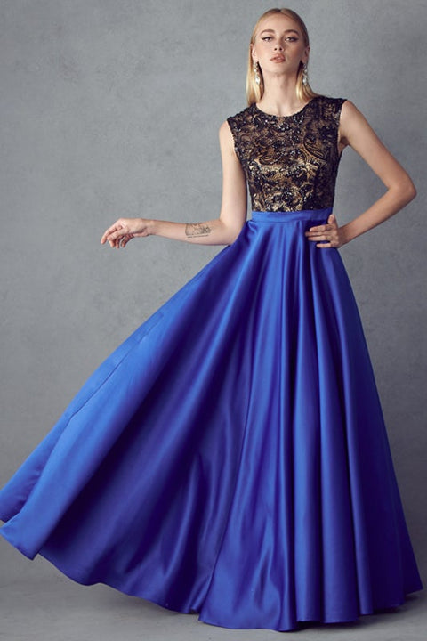Long Sequin A-line Bodice Dress by Juliet 661