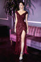 Long Sequin Cap Sleeve Dress by Cinderella Divine CH198