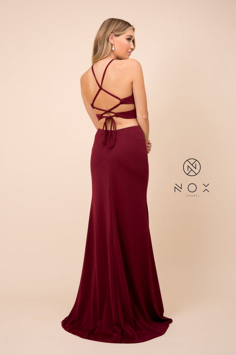 Long Lace-Up Back Sexy Cutout Dress by Nox Anabel C026