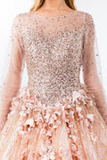Elizabeth K GL1963's Ball Gown with Long Sleeves and Glitter Finish