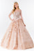 Elizabeth K GL1963's Ball Gown with Long Sleeves and Glitter Finish