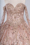 Enchanting Allure: Long Sleeve Glitter Print Ball Gown by Coya L2460