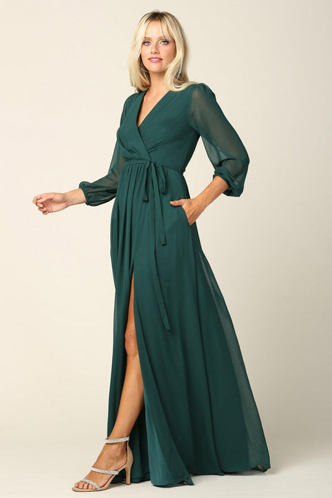 Long Sleeve Mother of the Bride and Groom Elegant Chiffon Dress