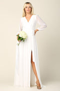 Long Sleeve Mother of the Bride and Groom Elegant Chiffon Dress