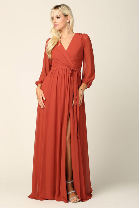 Long Sleeve Mother of the Bride and Groom Elegant Chiffon Dress