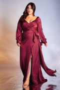 Long Sleeve Satin Curve Gown by Cinderella Divine 7478C