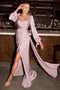 Cinderella Divine 7478 Long Sleeve Satin Gown