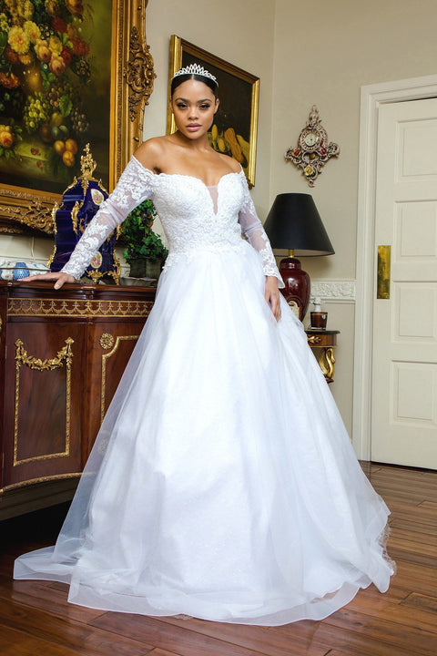 White Gls Gloria GL1937's Long Sleeve Wedding Gown by Elizabeth K