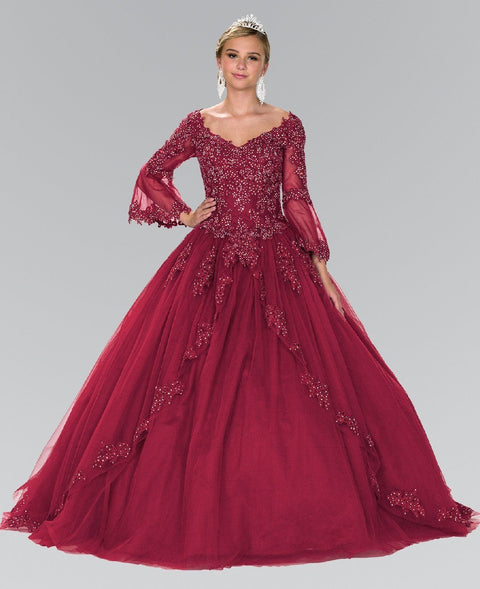 Embroidered Long Sleeved Ballgown by Elizabeth K GL2377