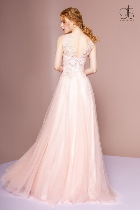 Elizabeth K GL2693's Sleeveless A-Line Dress with Sheer Lace Top