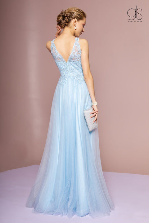 Elizabeth K GL2693's Sleeveless A-Line Dress with Sheer Lace Top