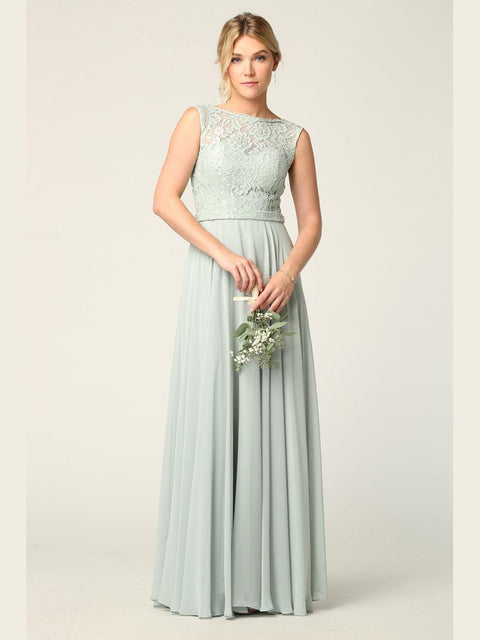 Long Sleeveless Lace Bridesmaids Chiffon Dress