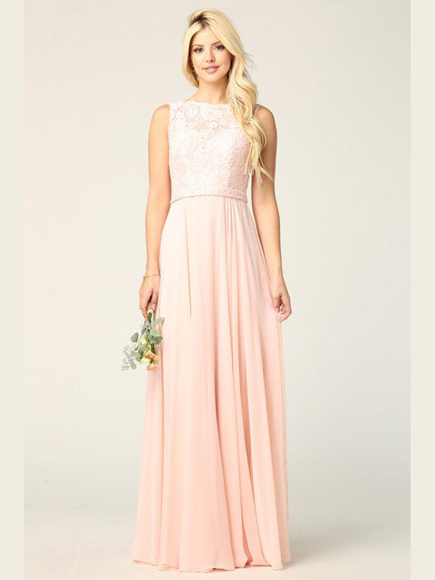 Long Sleeveless Lace Bridesmaids Chiffon Dress