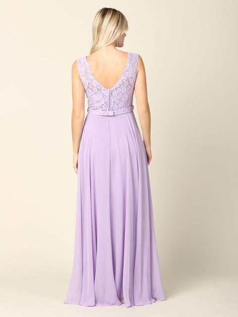 Long Sleeveless Lace Bridesmaids Chiffon Dress