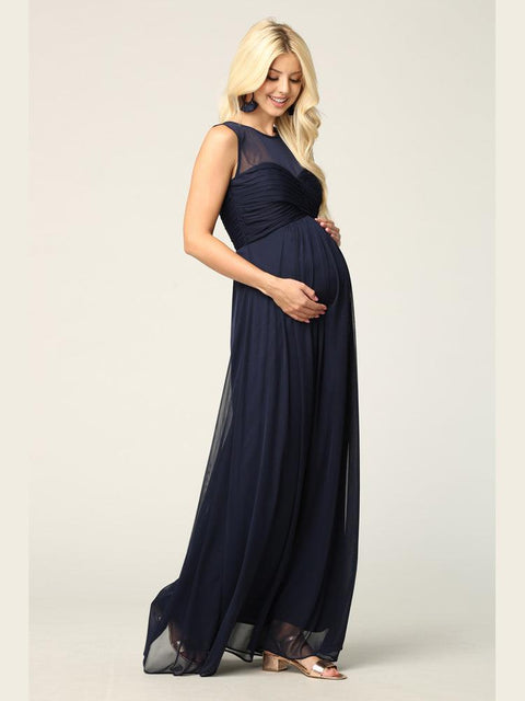Long Sleeveless Stretch Chiffon Bridesmaids Dress