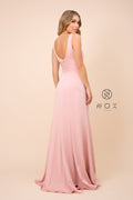 Long Sleeveless Gown with Deep V-Neckline by Nox Anabel Q010