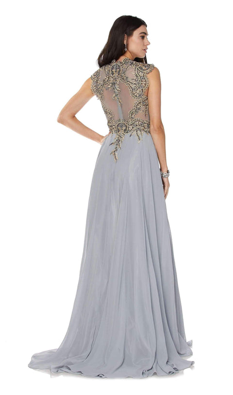 Juliet 653's Sleeveless Dress with Lace Appliqué Bodice