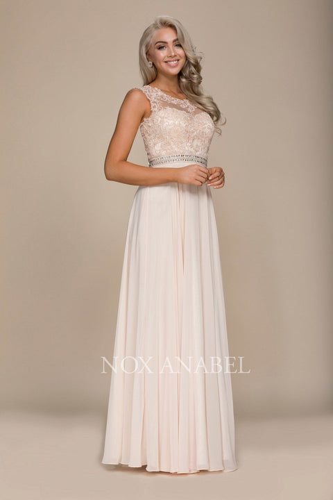 Long Sleeveless Lace Bodice Dress by Nox Anabel Y101