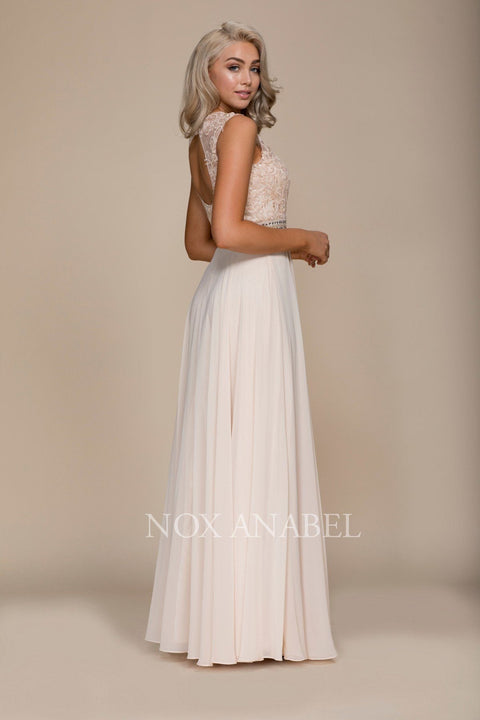 Long Sleeveless Lace Bodice Dress by Nox Anabel Y101