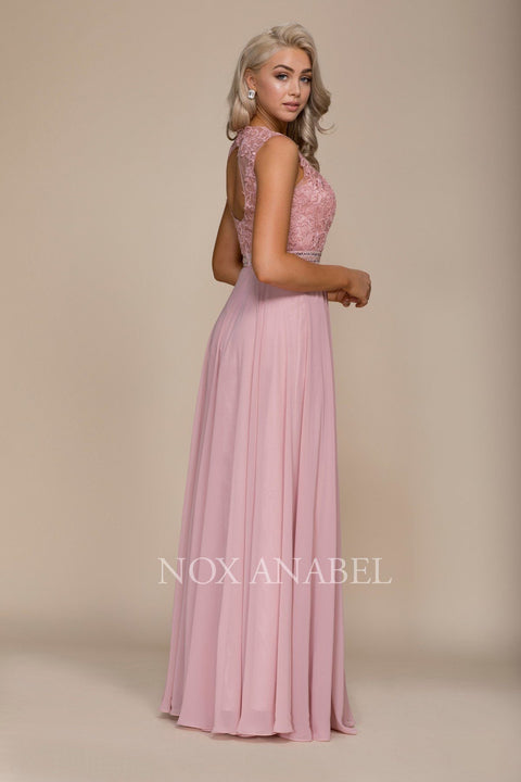 Long Sleeveless Lace Bodice Dress by Nox Anabel Y101