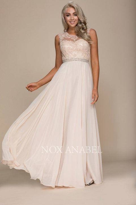 Long Sleeveless Lace Bodice Dress by Nox Anabel Y101