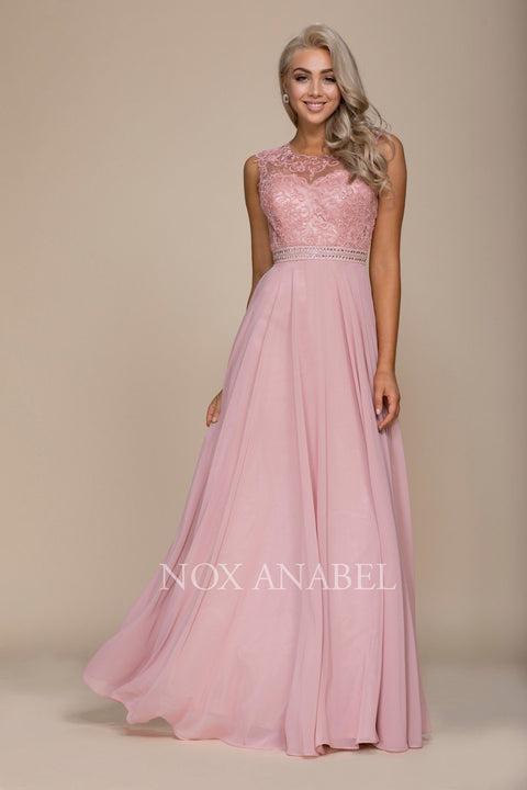 Long Sleeveless Lace Bodice Dress by Nox Anabel Y101