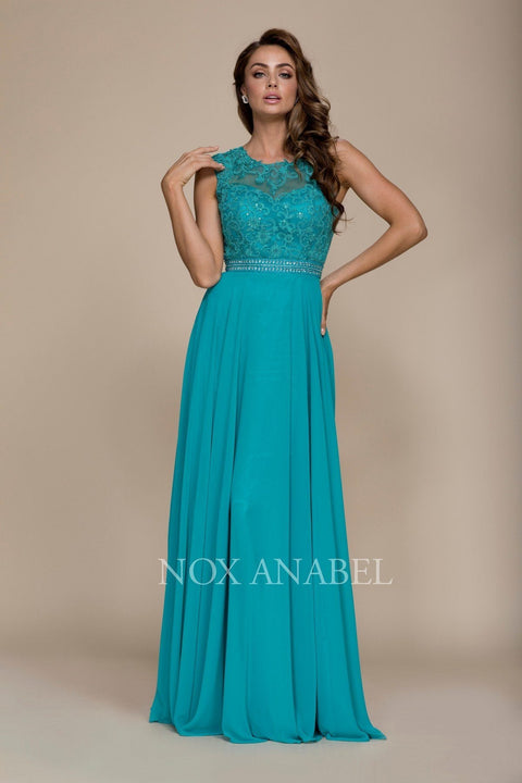 Long Sleeveless Lace Bodice Dress by Nox Anabel Y101