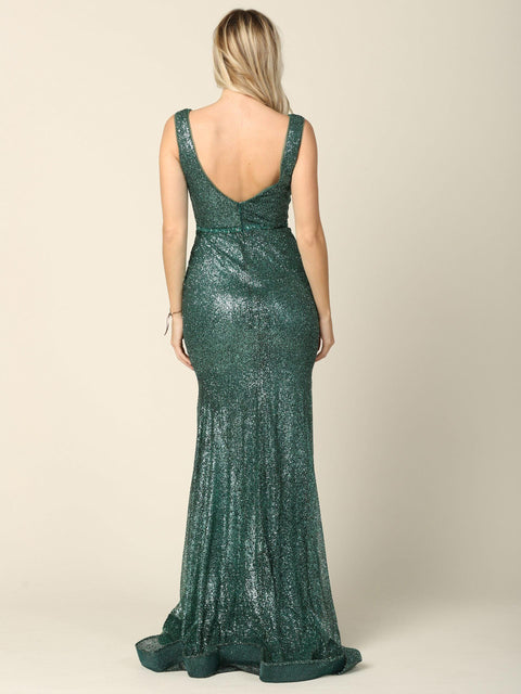 Formal Long Sleeveless Fitted Glitter Dress