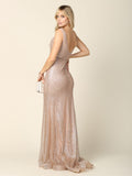 Formal Long Sleeveless Fitted Glitter Dress