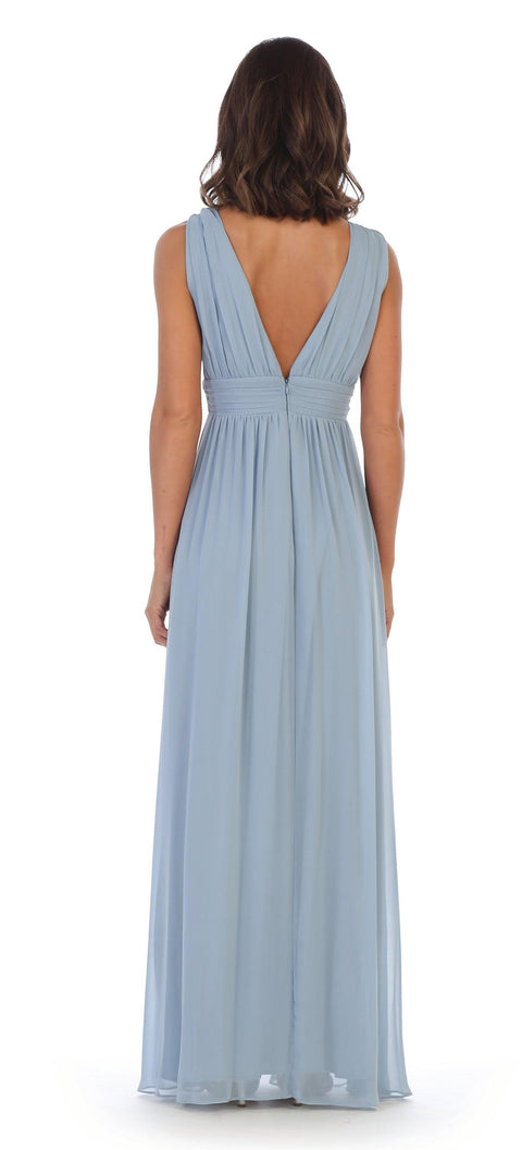 Sleeveless Formal Bridesmaids V Neck Dress