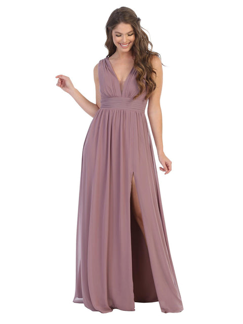 Sleeveless Formal Bridesmaids V Neck Dress