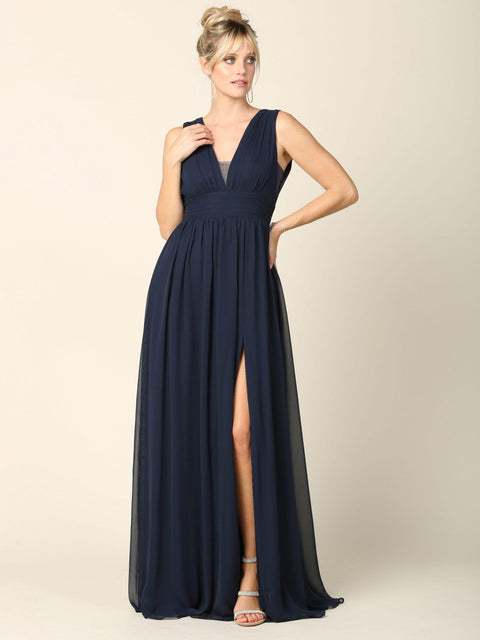 Sleeveless Formal Bridesmaids V Neck Dress