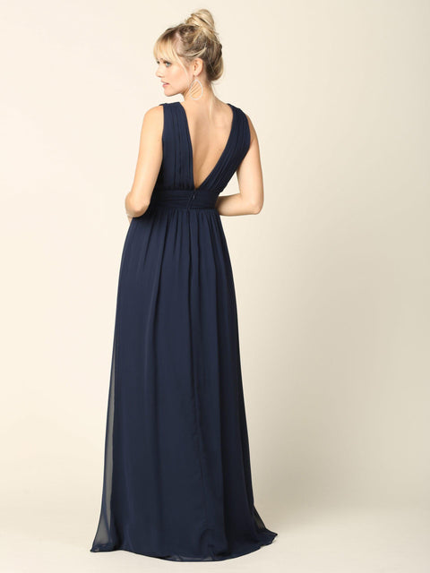 Sleeveless Formal Bridesmaids V Neck Dress